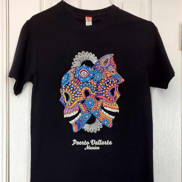 Women's Mexican Folk Art Graphic T-Shirt Small Dia de Los Muertos - Picture 1 of 5